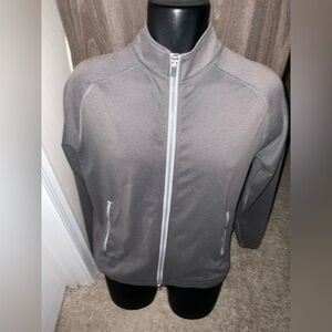 Men’s used size Small Peter Millar grey full zip jacket golf logo on sleeve S